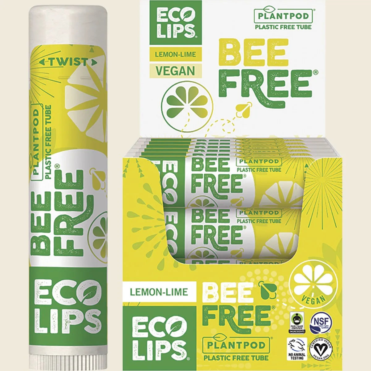 Eco Lips Lip Balm Display Bee Free Lemon-Lime 24x4.25g