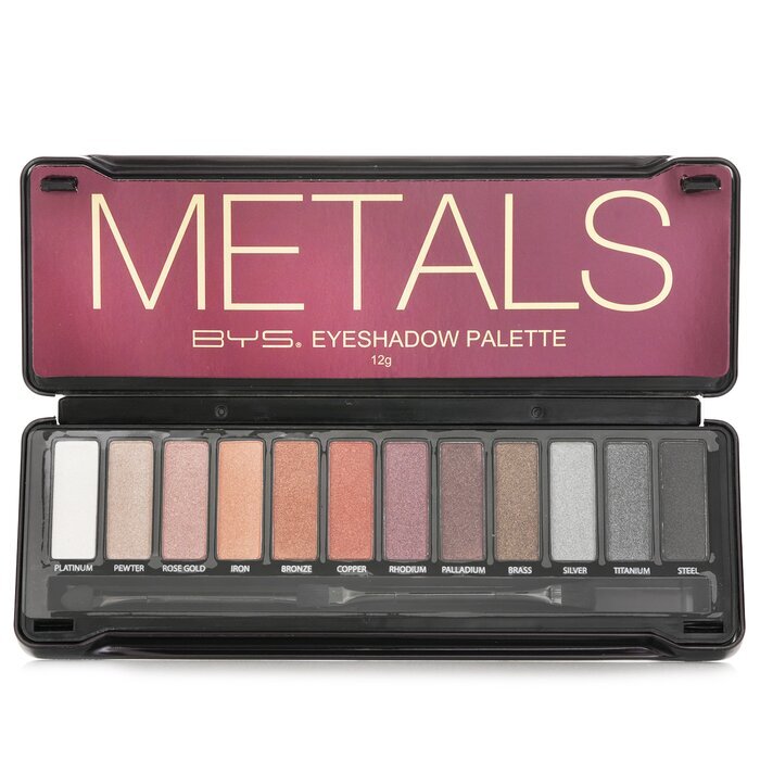 BYS アイシャドウパレット（アイシャドウ12色、アプリケーター2個）- メタル 12g/0.42oz