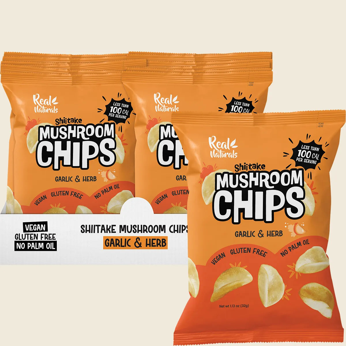 Real Naturals Shiitake Mushroom Chips Garlic & Herb 12x32g