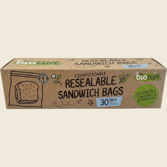 Biotuff Resealable Sandwich Bags 18x17cm 30pk