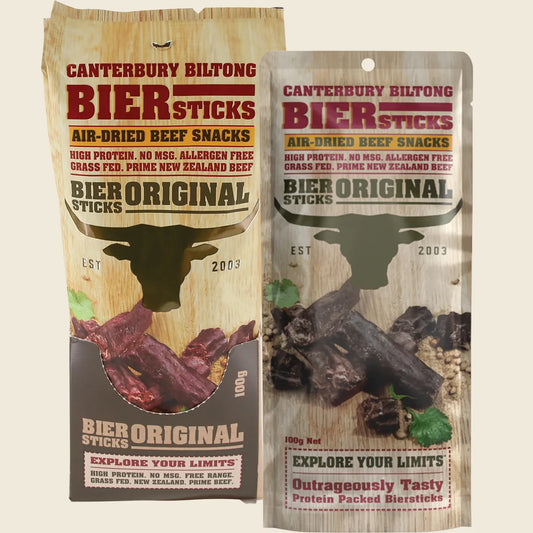 Canterbury Biltong Grass Fed Biersticks (Meat Stick 4pk) Original 10x100g