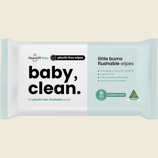 Cleanlife Baby Clean Flushable Plastic Free Wipes 80pk