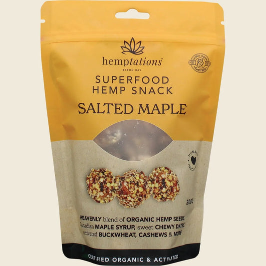 2die4 Live Foods Hemptations Superfood Hemp Snack Salted Maple 200g