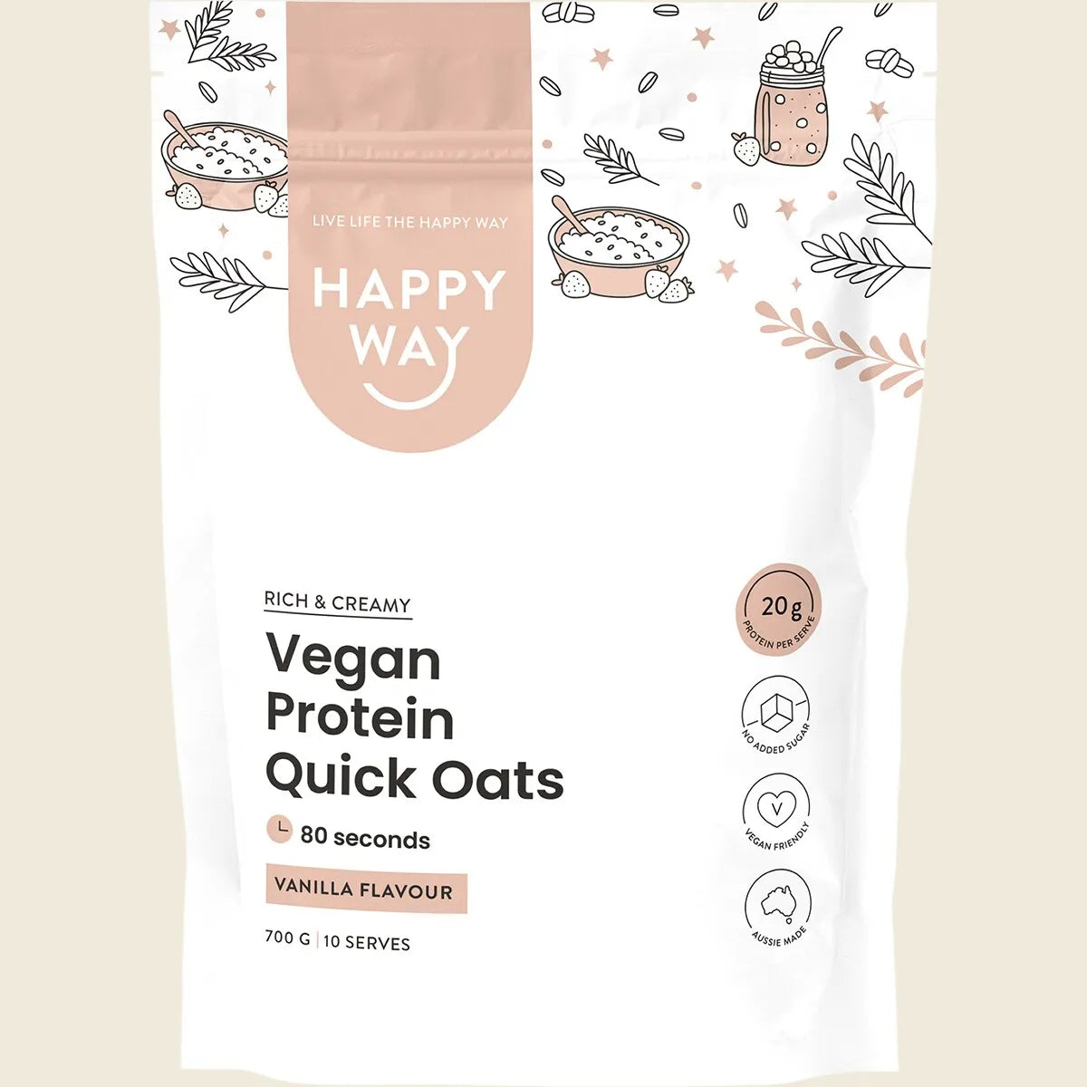 Happy Way Vegan Protein Quick Oats Vanilla 700g