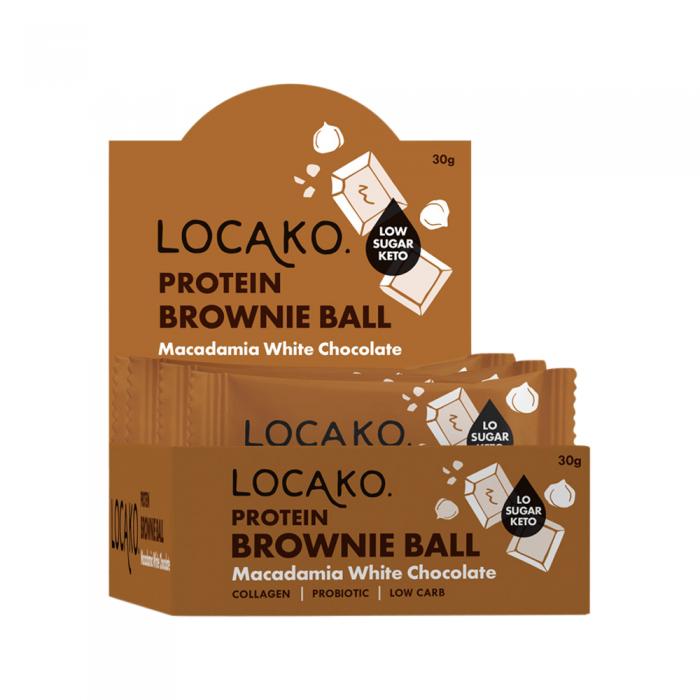 Locako Protein Brownie Ball Macadamia White Chocolate 30g X 10 Display