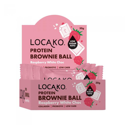 Locako Protein Brownie Ball Raspberry White Chocolate 30g X 10 Display