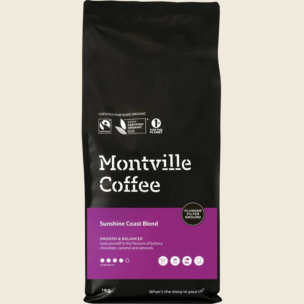 Montville Coffee Organic Sunshine Coast Blend Plunger Filter Ground 1kg