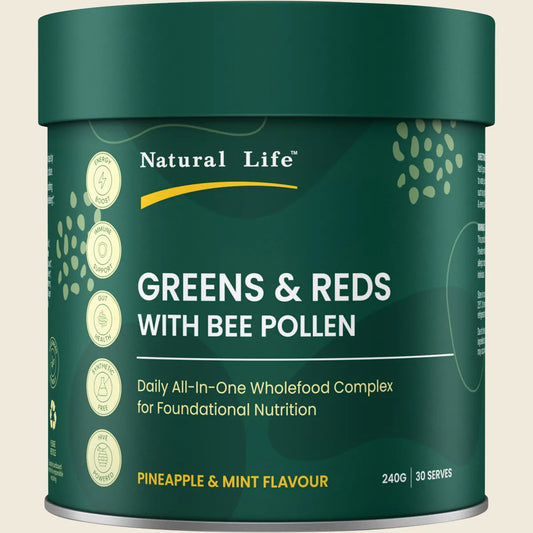 Natural Life Greens & Reds with Bee Pollen Pineapple & Mint 240g