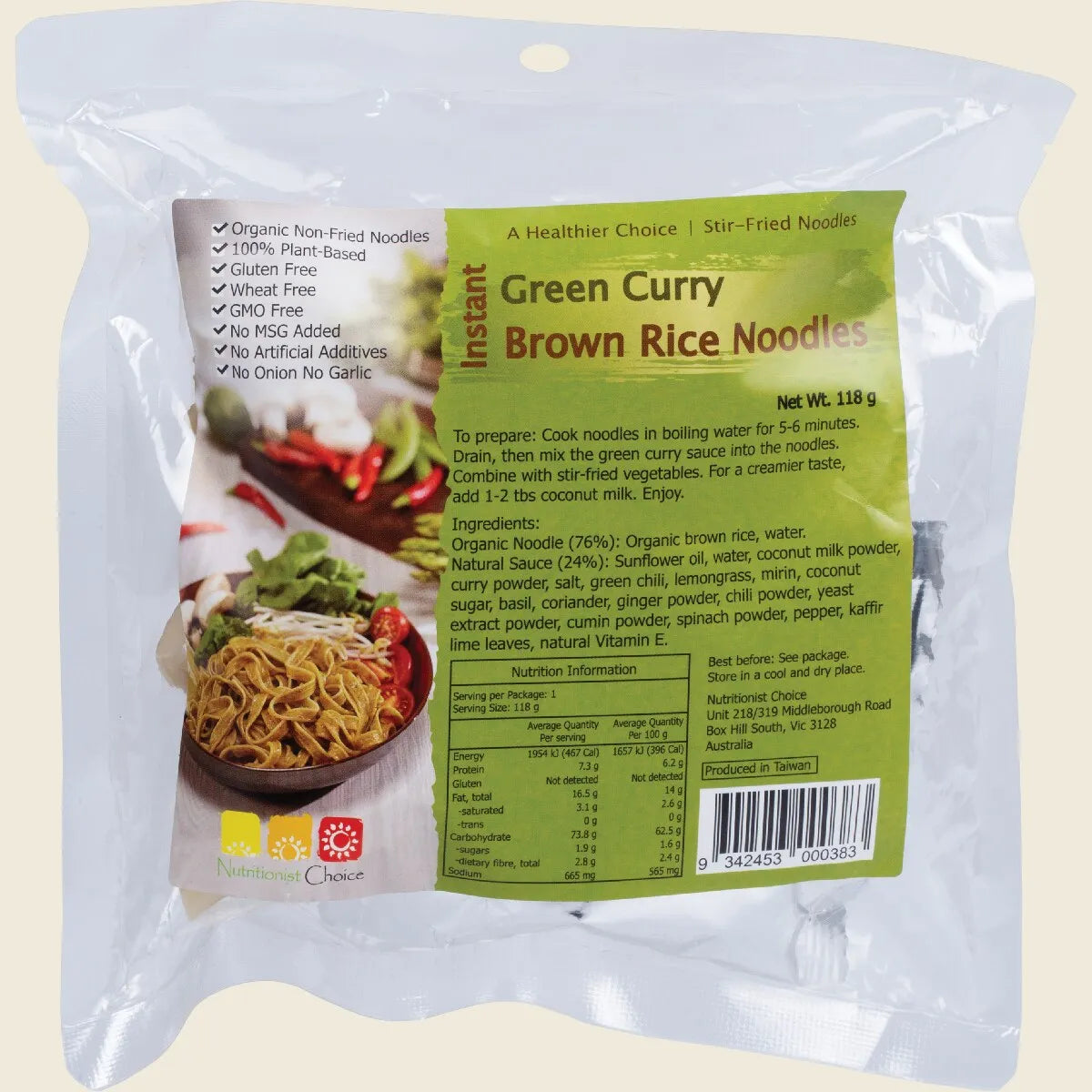 Nutritionist Choice Instant Green Curry Brown Rice Noodle Kit 118g