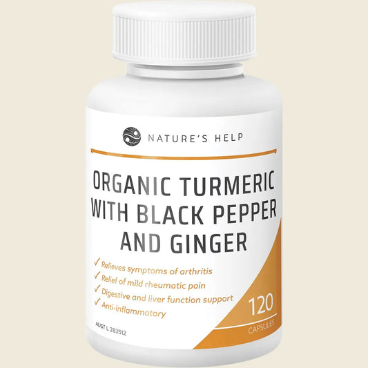 Nature's Help Organic Turmeric Capsules with Black Pepper Ginger 120 Caps