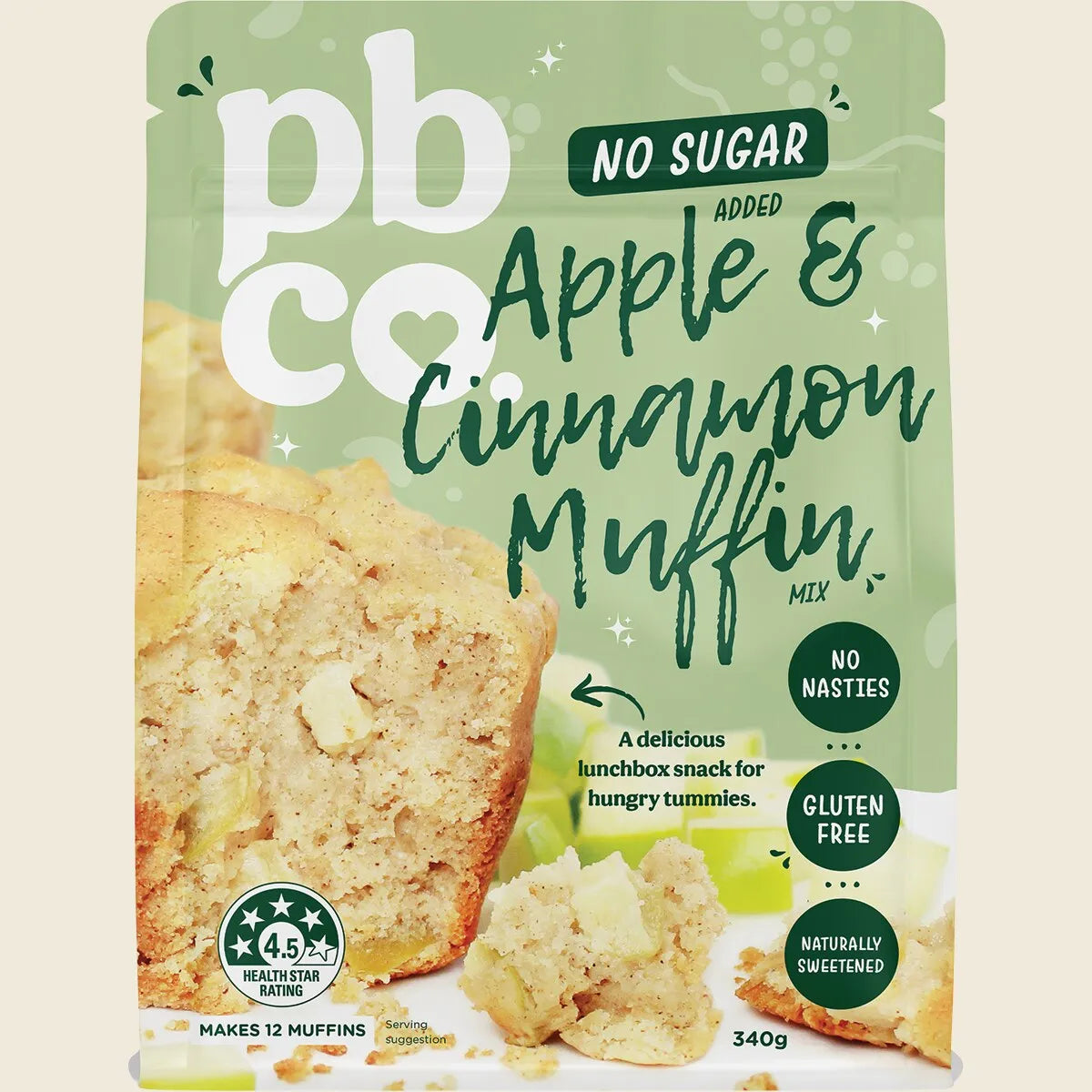Pbco Apple Cinnamon Muffin Mix No Sugar Added 340g