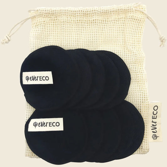 Ever Eco Reusable Bamboo Makeup Removal Pads Black with Wash Bag 10pk