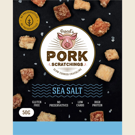 Pascal's Pork Scratchings Slow Cooked Crackling Sea Salt 50g