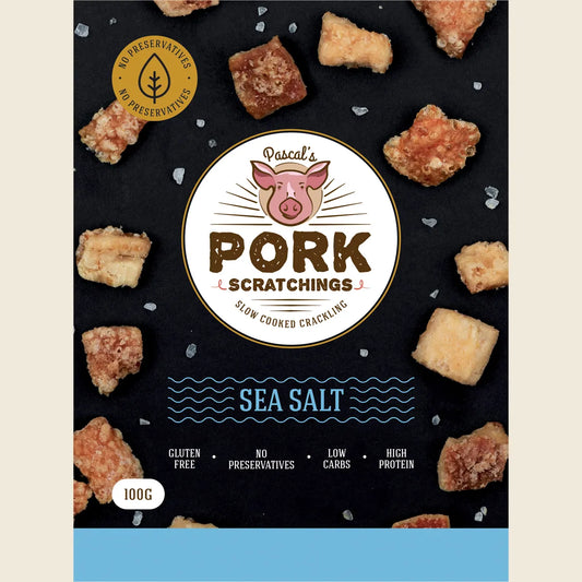 Pascal's Pork Scratchings Slow Cooked Crackling Sea Salt 100g