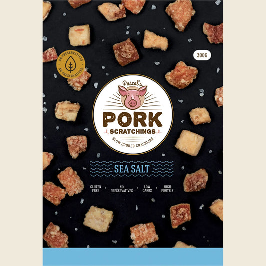 Pascal's Pork Scratchings Slow Cooked Crackling Sea Salt 300g
