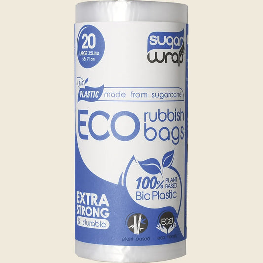 Sugarwrap Eco Rubbish Bags Made from Sugarcane Large 35L 20pk