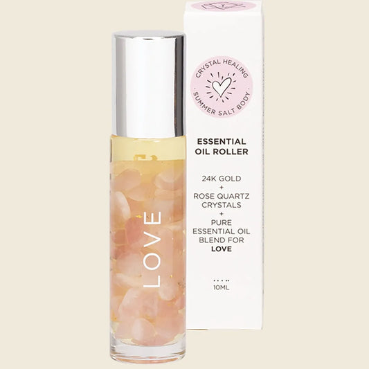 Summer Salt Body Essential Oil Roller 24K Gold Love Rose Quartz 10ml