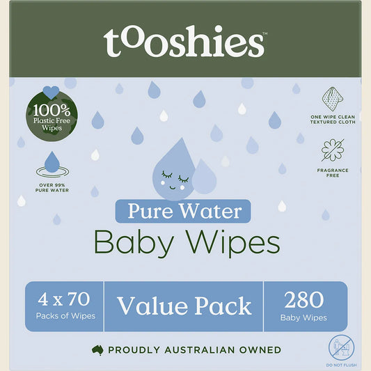 TUSHIES ピュアウォーター ベビーワイプ 大容量パック 4x70枚入り