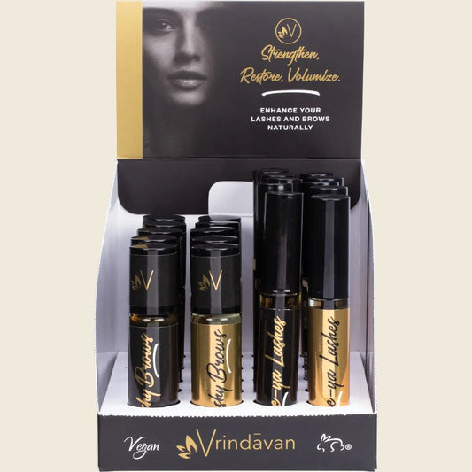 Vrindavan Bushy Brows & Love-ya Lashes Display Inc 5xVR141-144 20x10ml